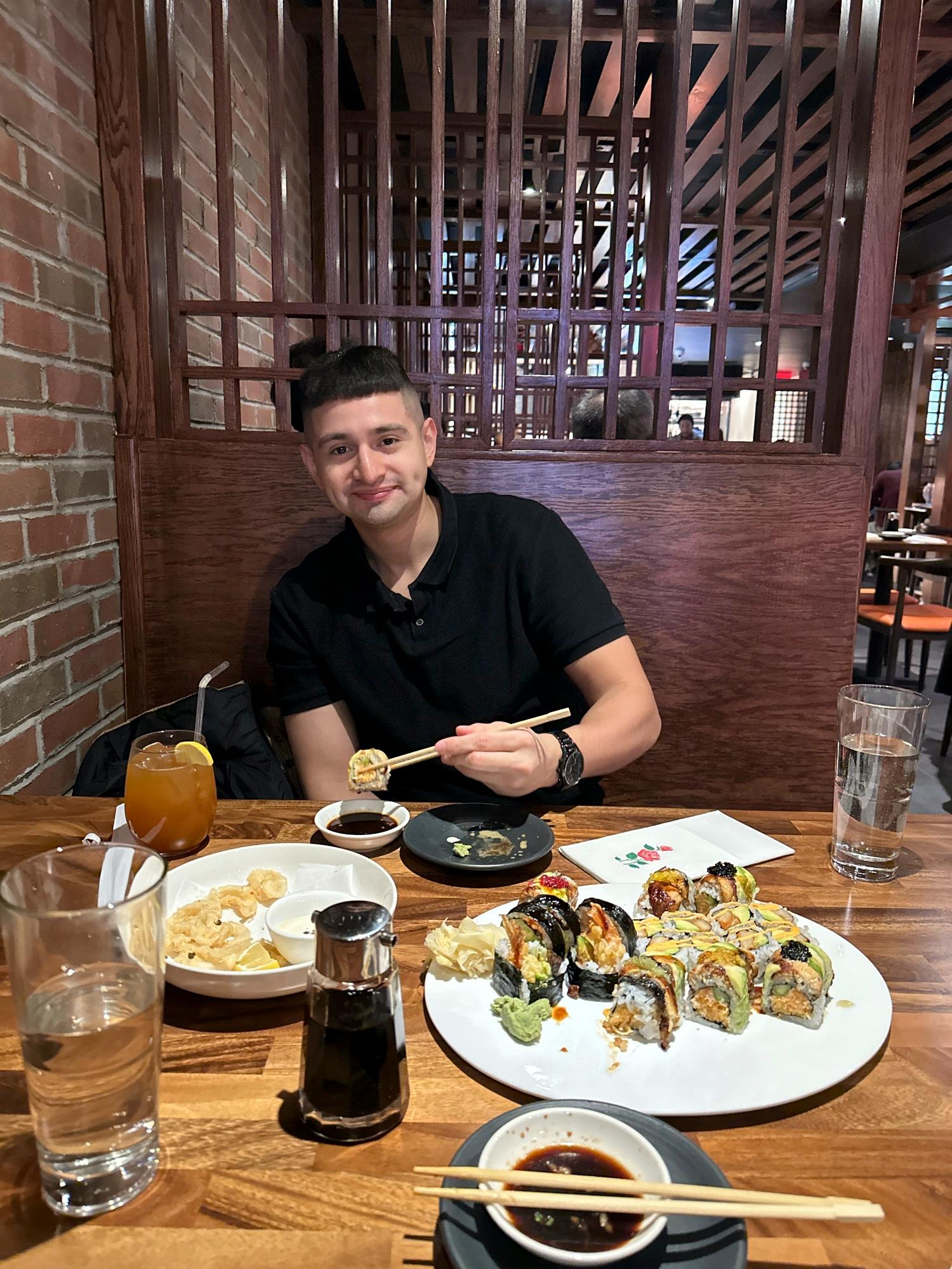 Steven at dinner, mid-conversation